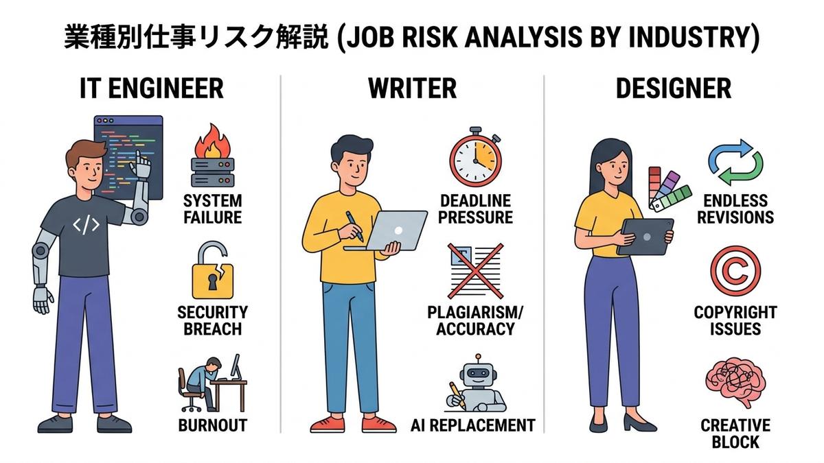 業種別の賠償責任リスクを示すイメージ