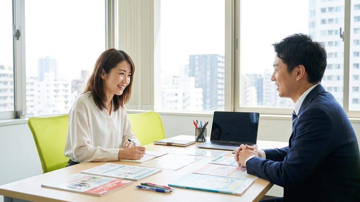 保険代理店で中立的なアドバイスを受ける女性