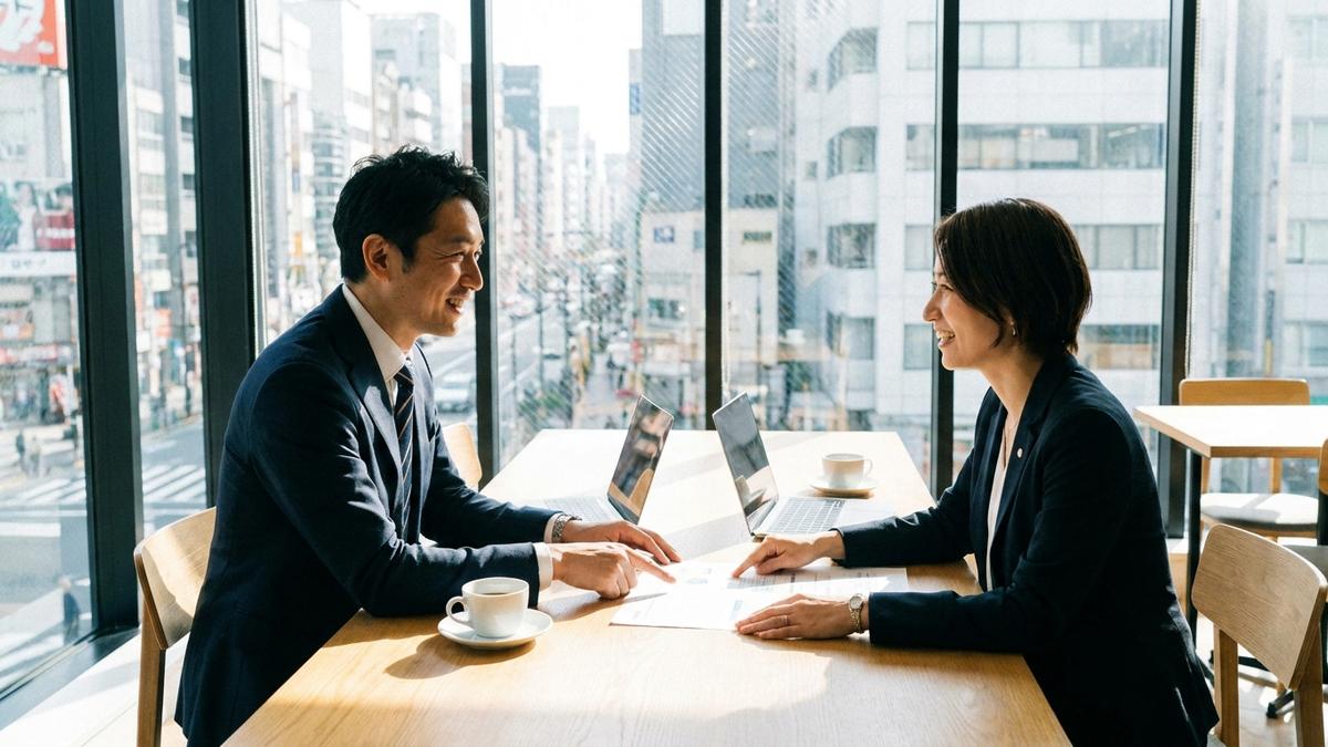 保険代理店に等級継承の相談をする男性