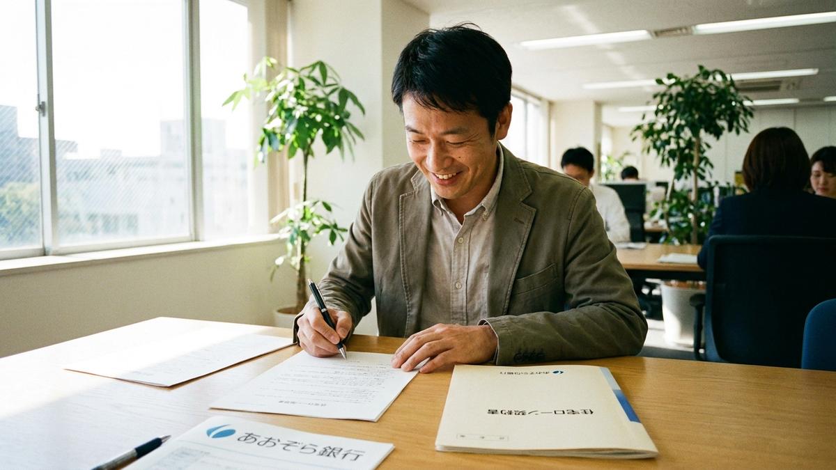 住宅ローン契約と団信を確認する男性