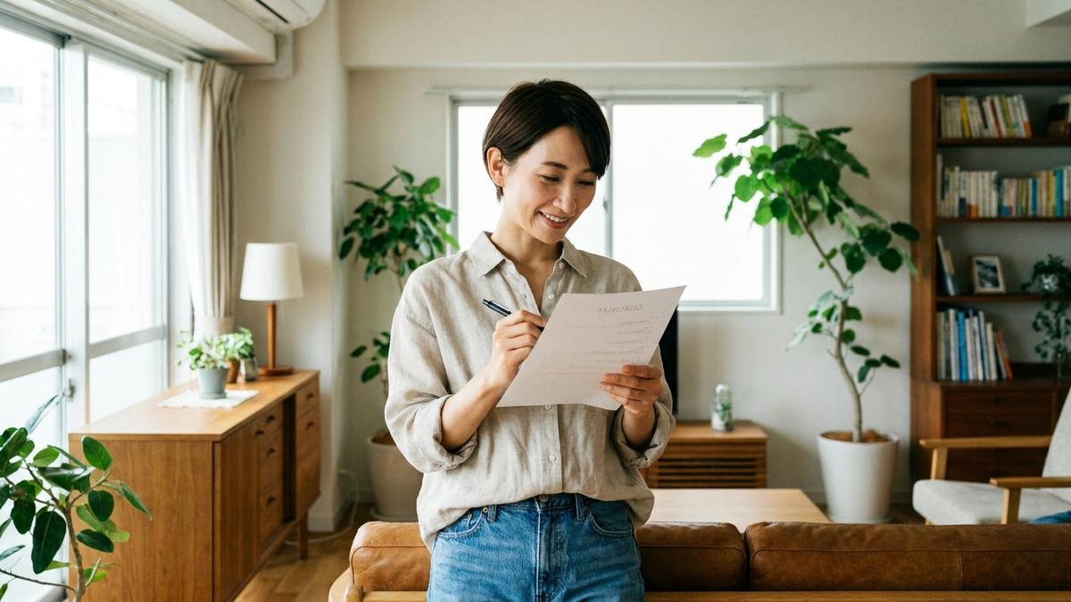 変額保険の適性を自己確認する女性