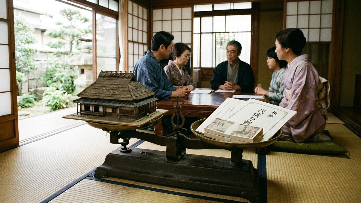 代償分割で不動産を一人が継承し現金で清算するイメージ