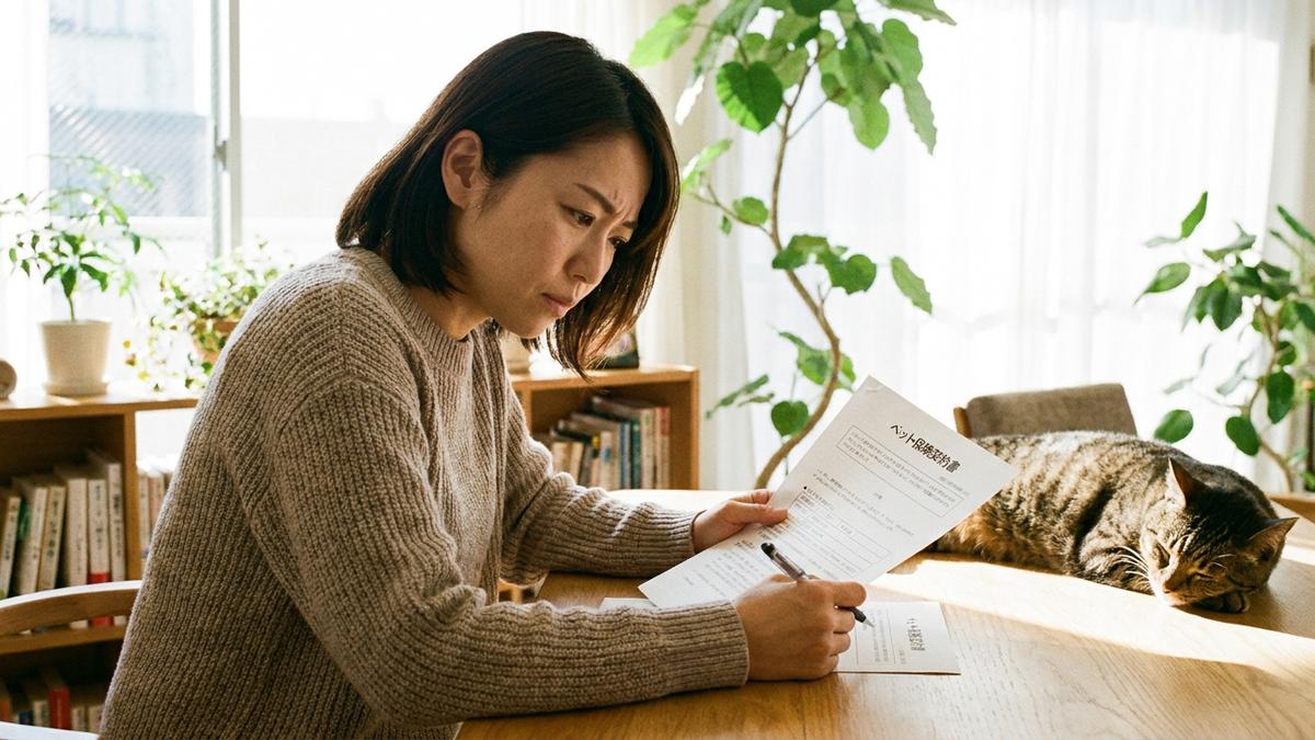 ペット保険の契約内容を確認する女性
