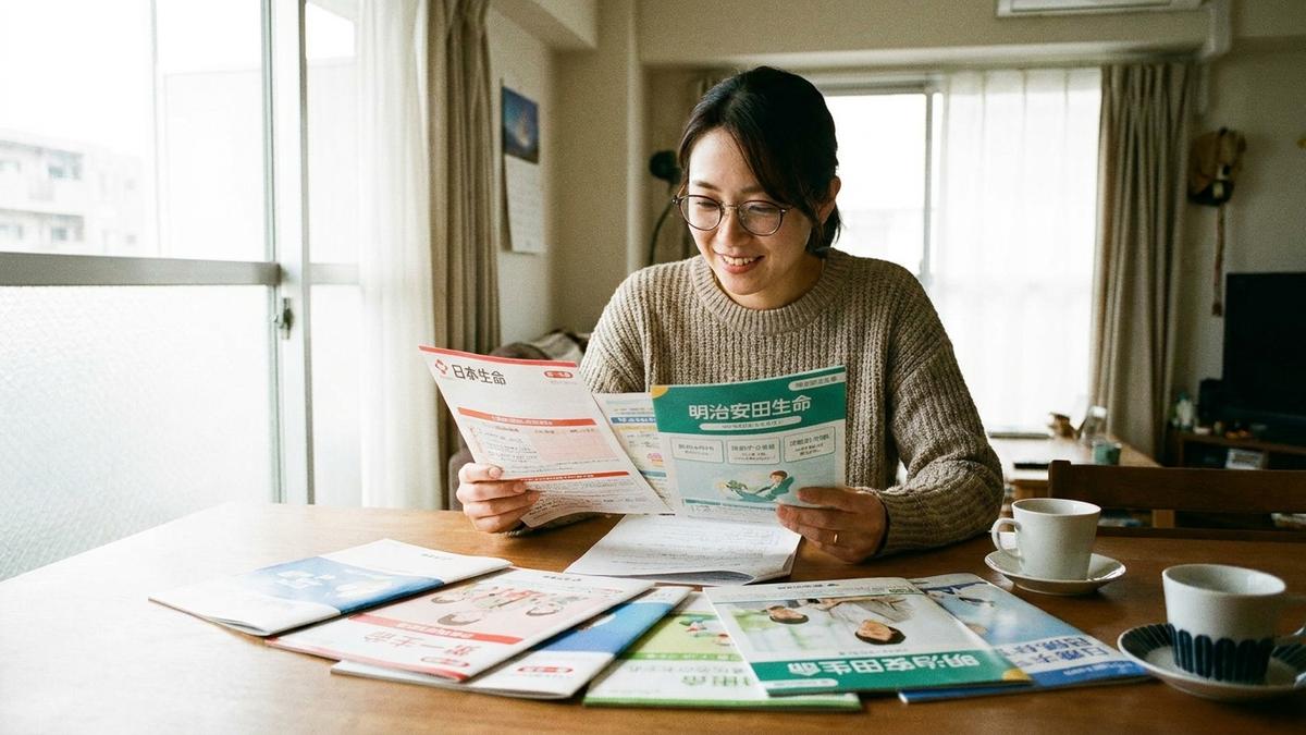 複数のペット保険を比較検討する女性