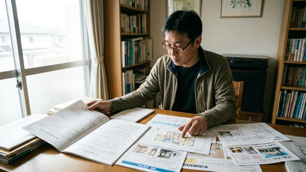 複数物件の保険証券を確認するアパートオーナー
