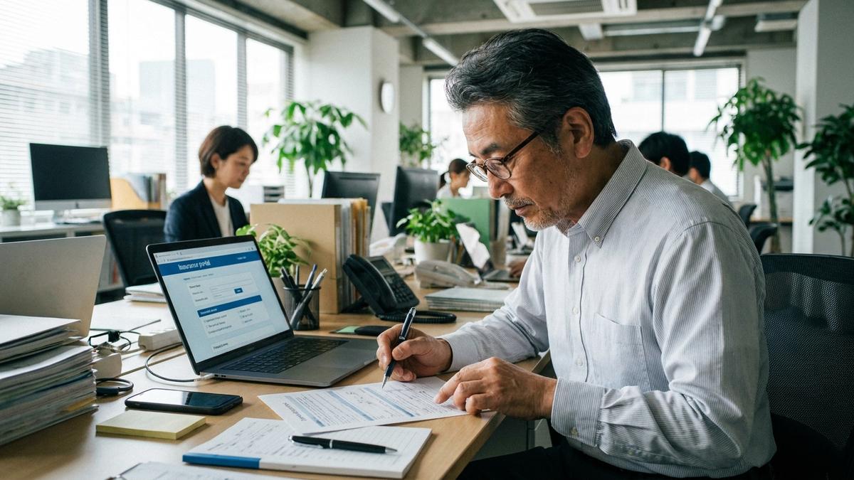 法人自動車保険の手続きをする中小企業経営者