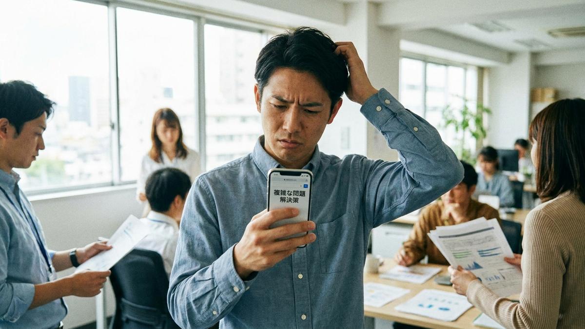 自転車保険の義務化について調べる男性