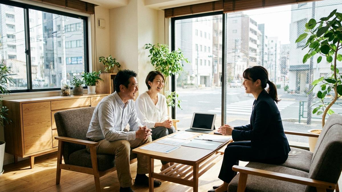保険代理店で自転車保険を相談するカップル