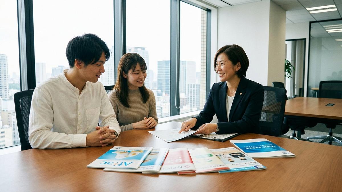 複数の保険会社を比較提案する保険代理店のコンサルタント