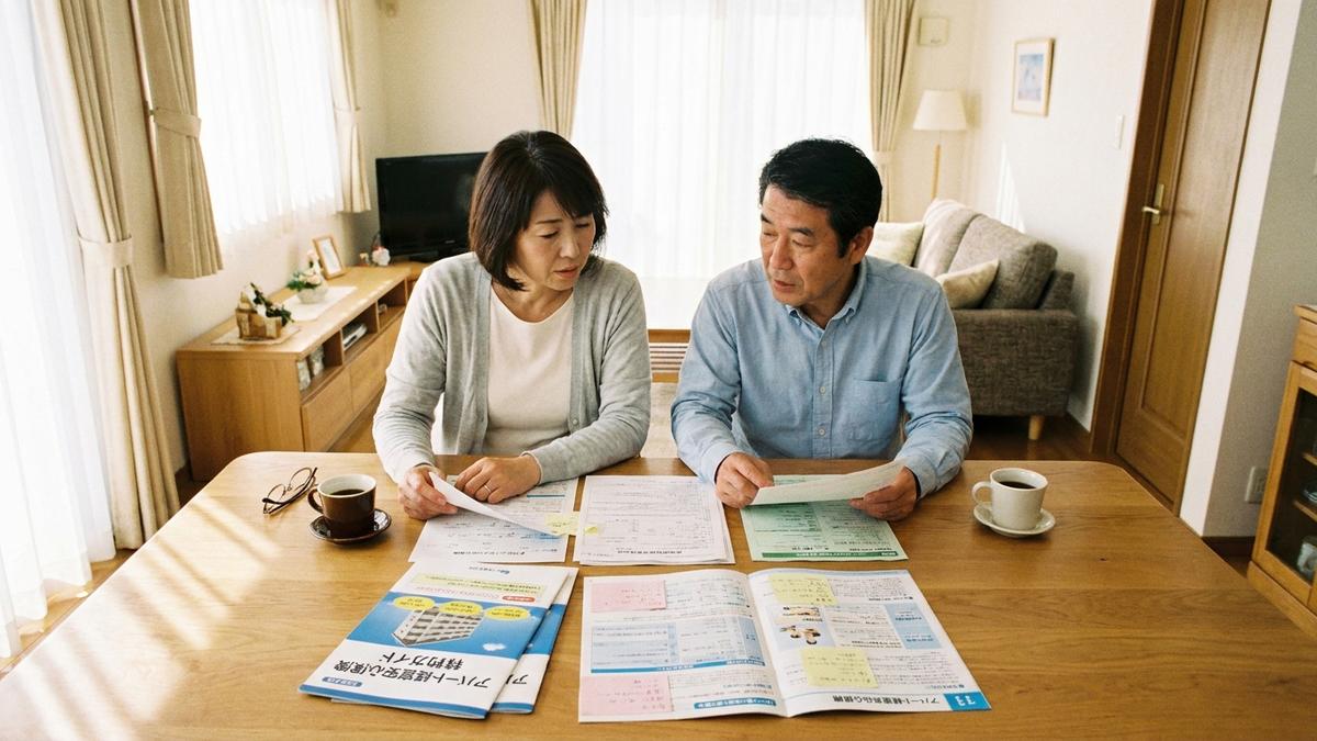 アパートオーナーが保険特約の内容を確認している場面