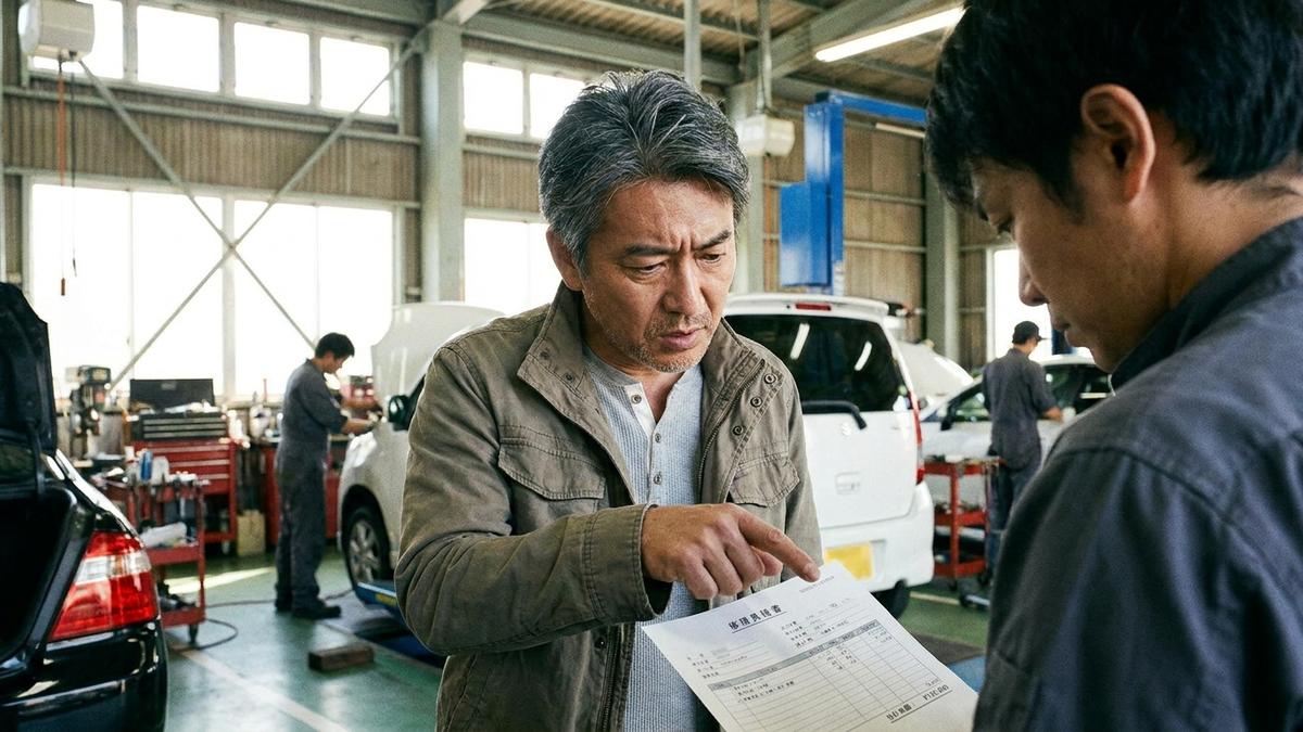 事故後に保険を使うか自腹修理にするか判断するイメージ