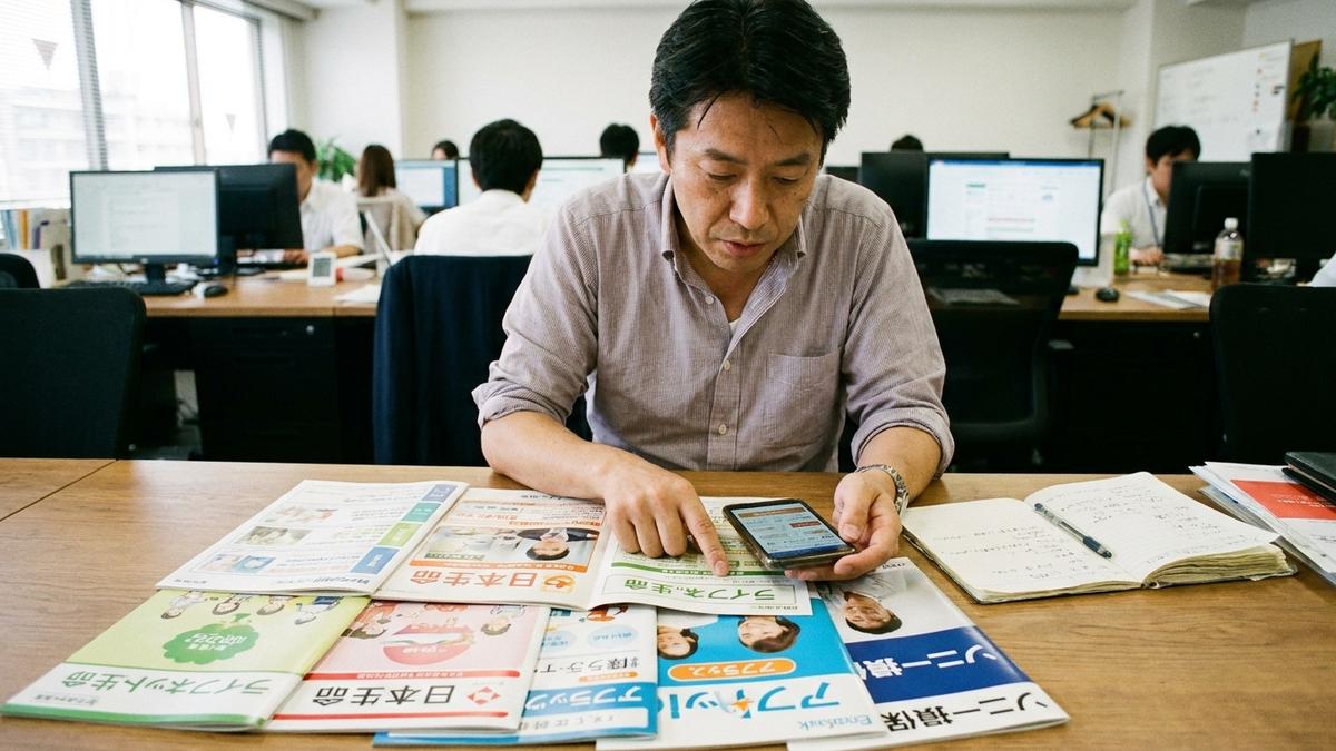 レクリエーション保険の会社別比較をする男性