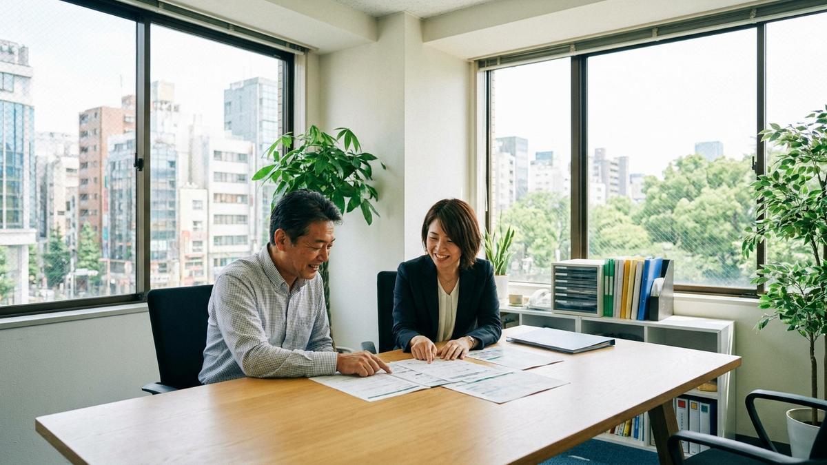 損保ジャパン特約への加入手続きを代理店と進めるアパートオーナー