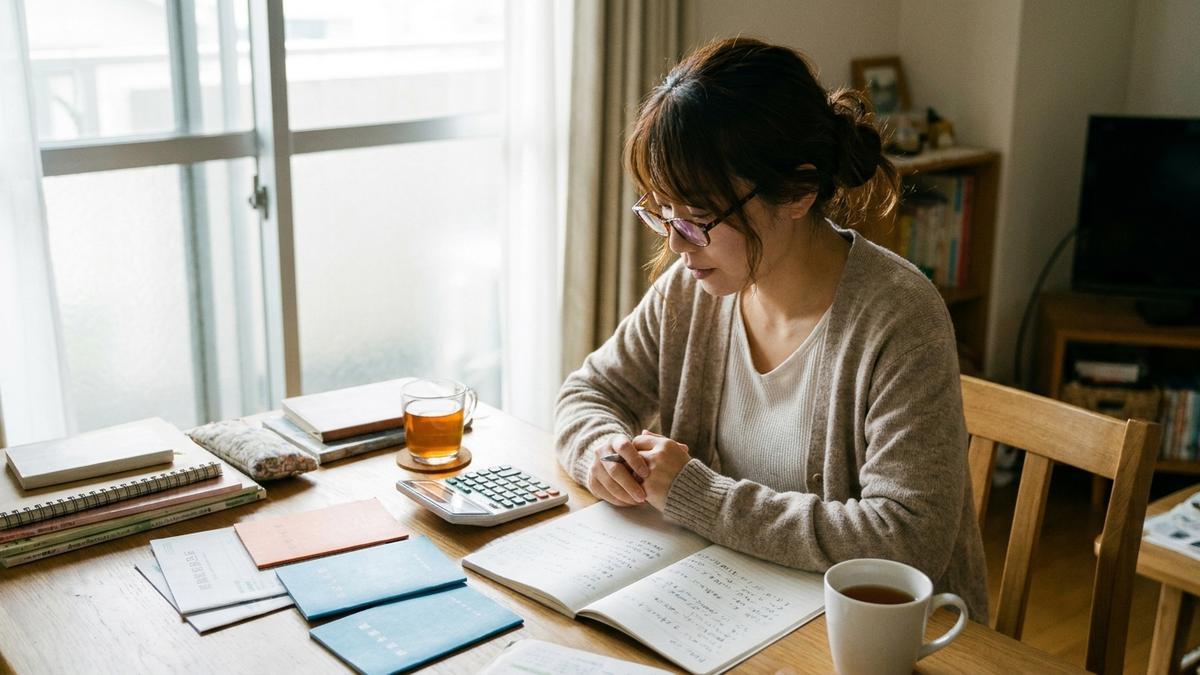 社会保険の二重加入によるメリット（年金増加・給付充実）を確認する女性