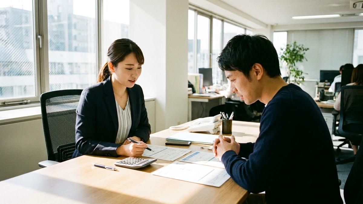自動車保険の使用目的について相談する様子