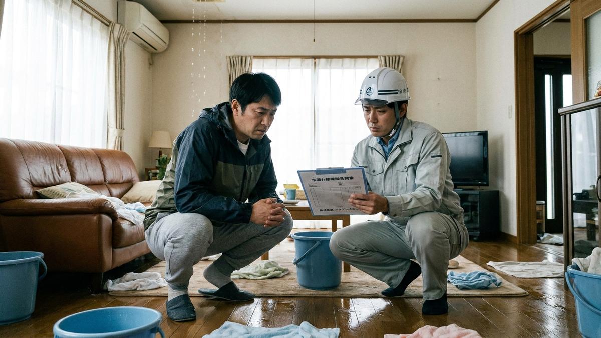 水漏れ修理費用の見積もりを確認するオーナー