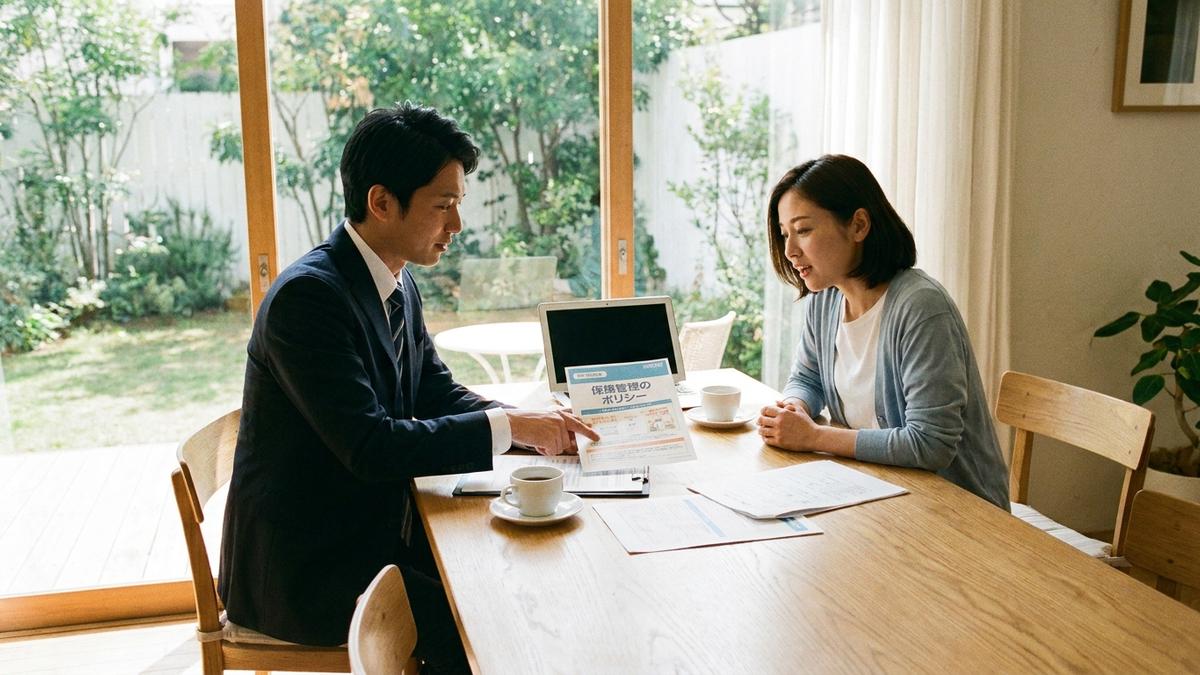 保険代理店の担当者と新種保険について相談する様子
