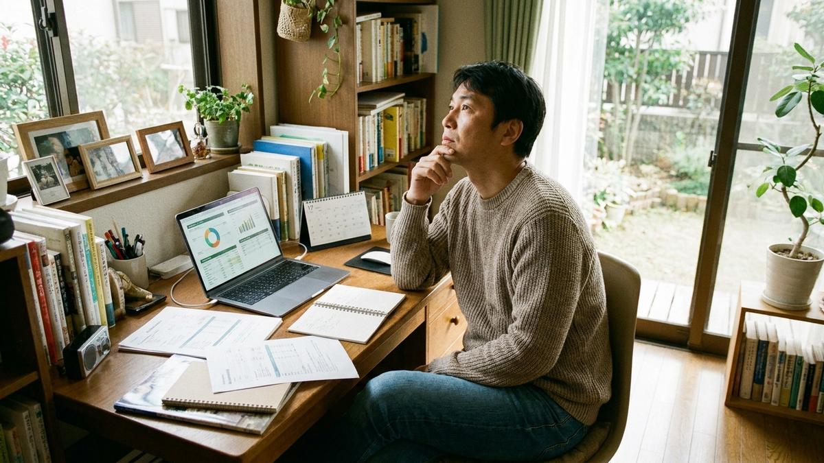 就業不能保険の仕組みについて考える個人事業主の男性