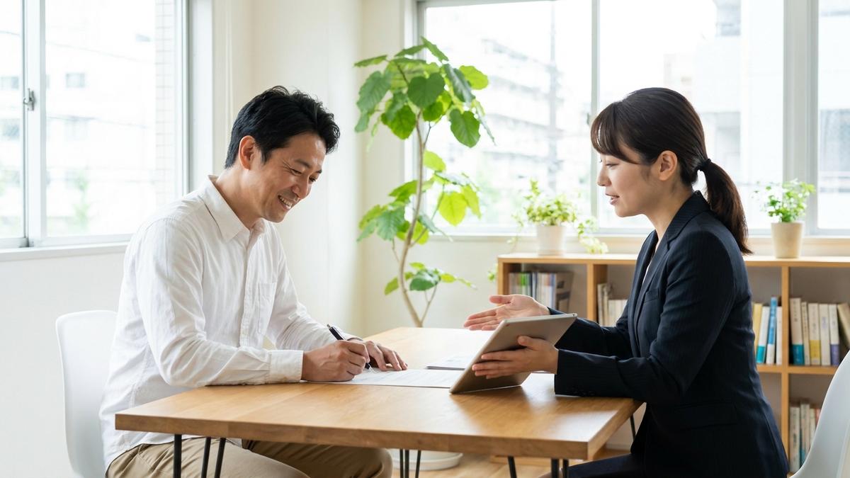 就業不能保険の加入手続きを進める個人事業主の男性