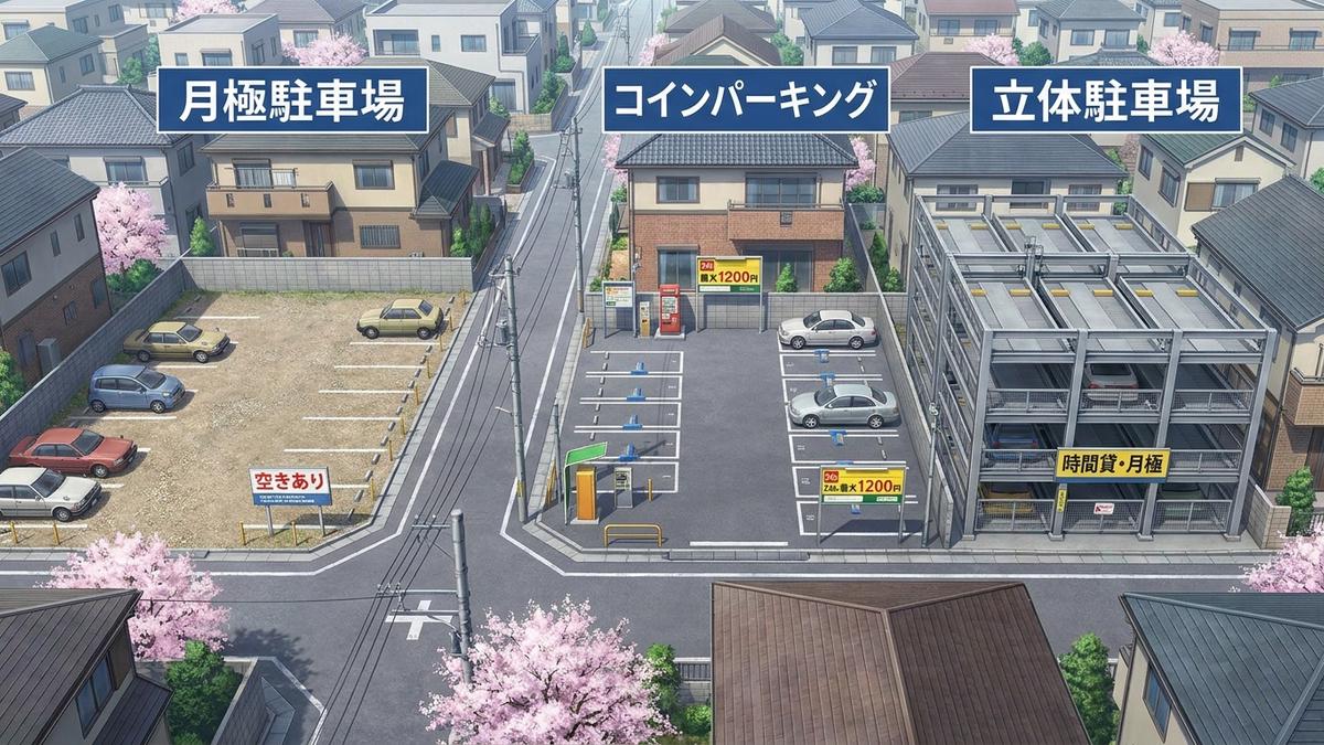 月極・コインパーキング・立体駐車場の比較イメージ