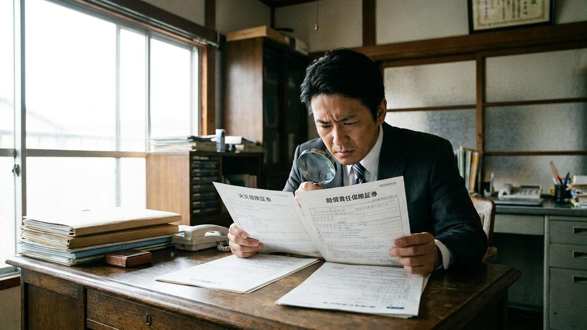 火災保険と施設賠償責任保険を比較検討する経営者