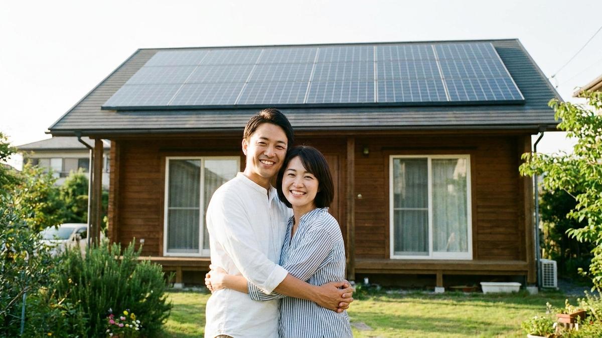 住宅用太陽光パネルのある戸建てと夫婦