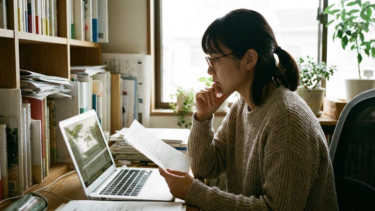 火災保険の見直しチェックリストを確認する女性