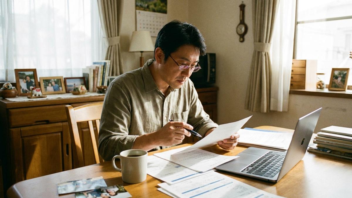 火災保険の特約内容を確認する男性