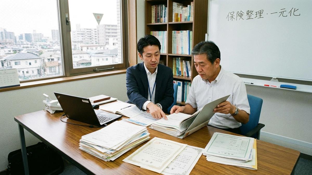 複数物件の火災保険をまとめて整理する保険相談の様子