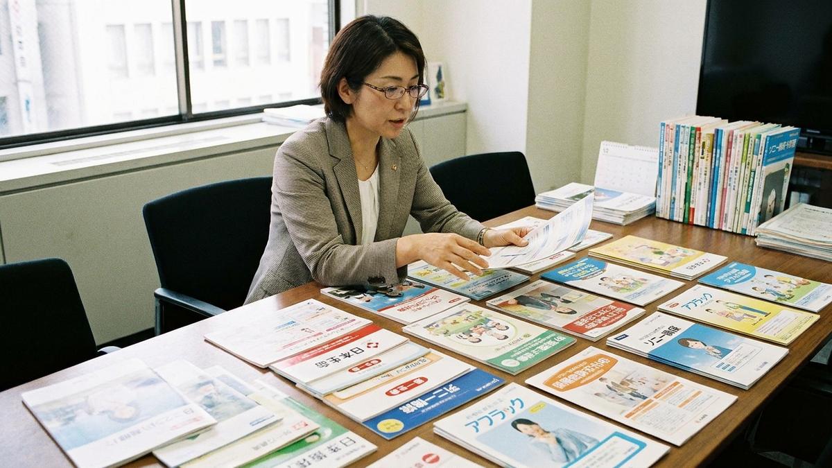 複数の保険商品を比較する保険代理店スタッフ