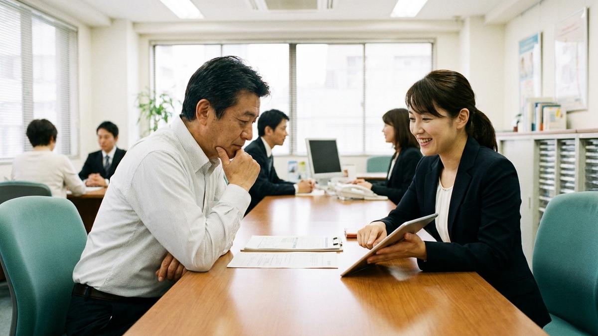 保険のプロにコインランドリー経営の保険を相談する様子