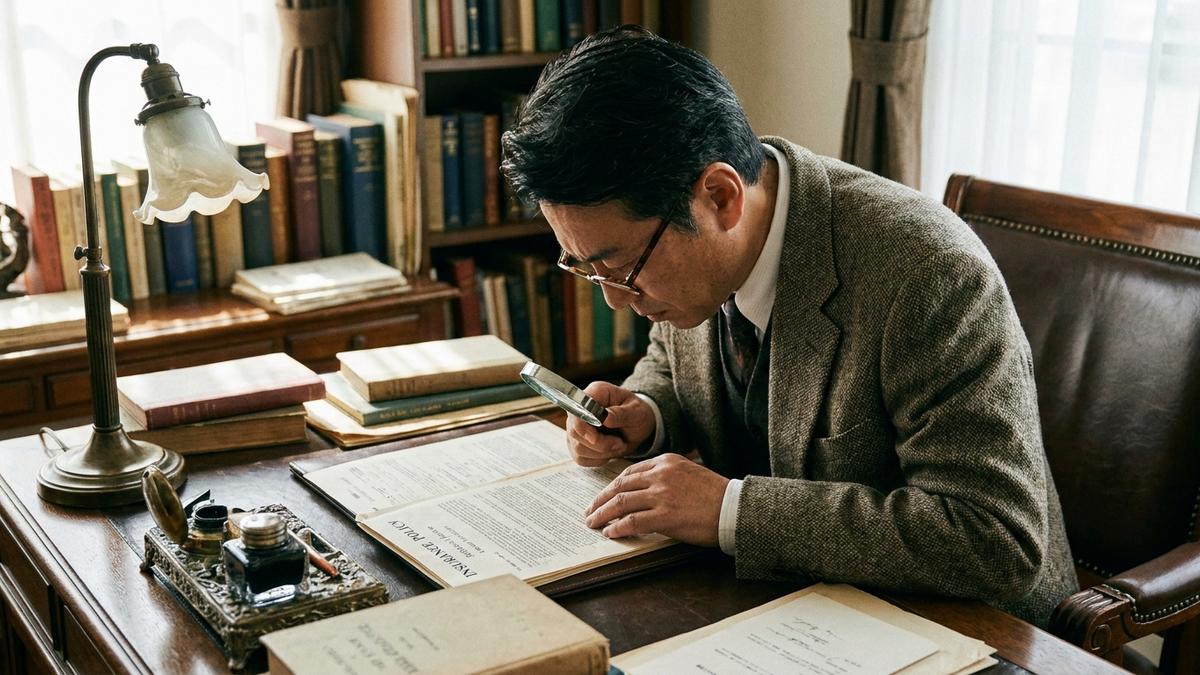 保険証券の補償条件を細かく確認する男性