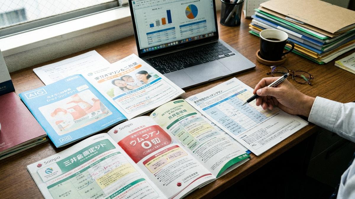 保険会社ごとの特約内容の違いを比較する様子