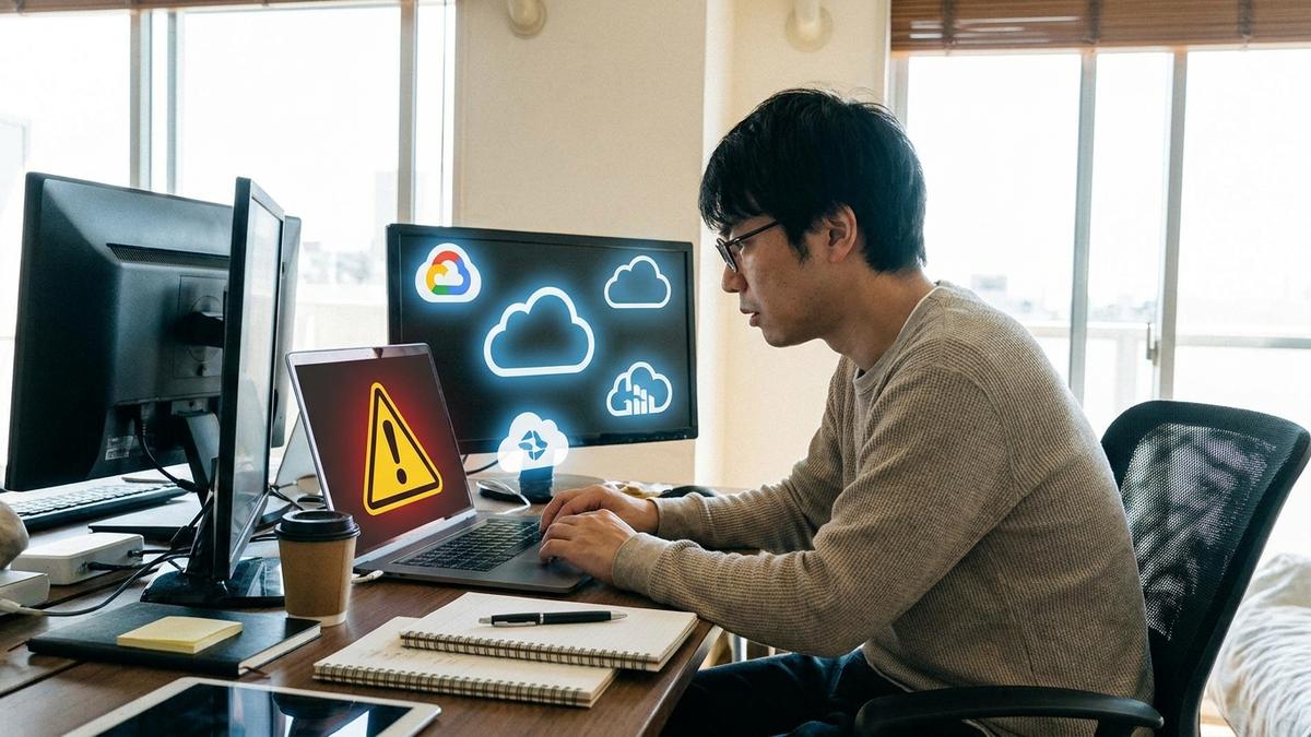 サイバー攻撃のリスクに向き合う個人事業主のイメージ