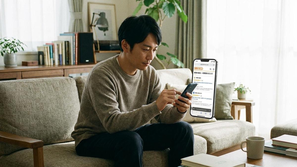 自動車保険会社の評判を確認する男性のイメージ