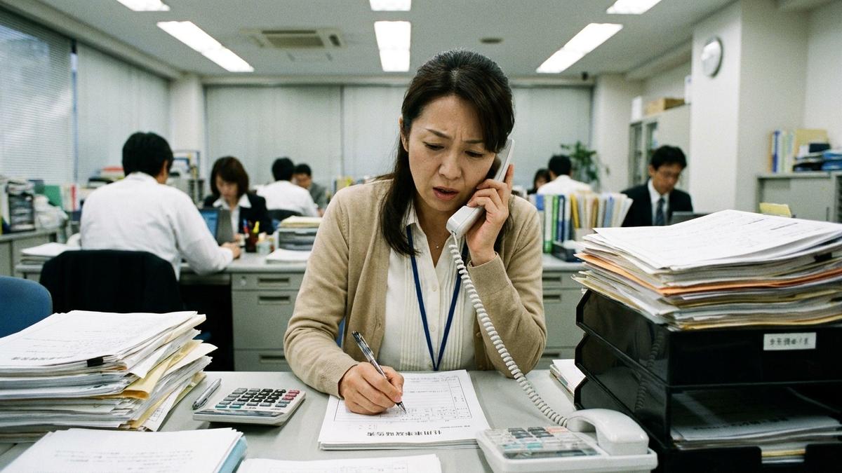 社用車事故の報告を受ける総務・経理担当者