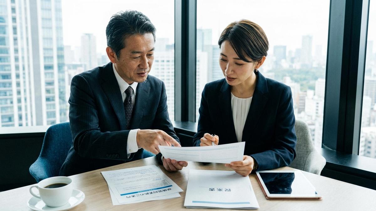 事故後の保険更新について相談する経営者と担当者