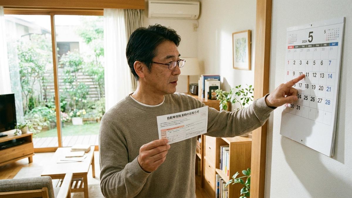 自動車保険の走行距離見直しタイミングを確認する男性