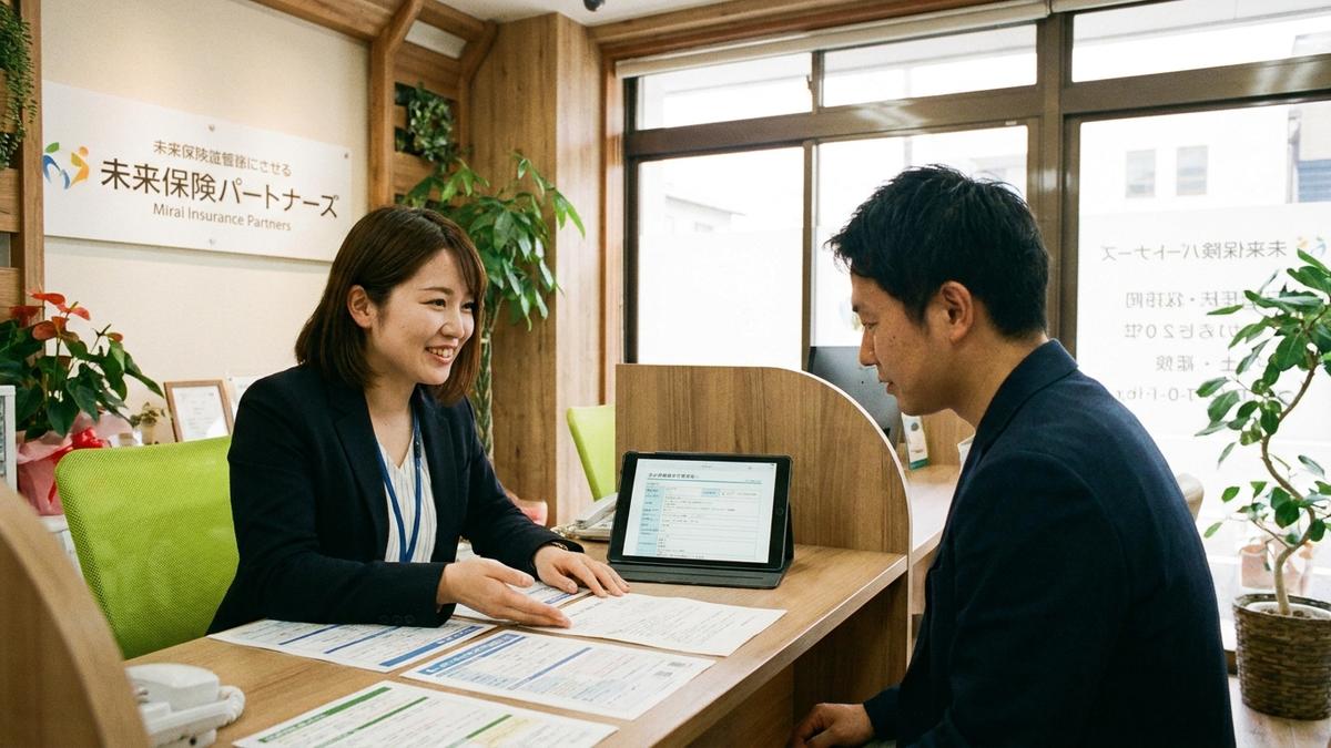 自動車保険の走行距離見直し手続きを相談する様子